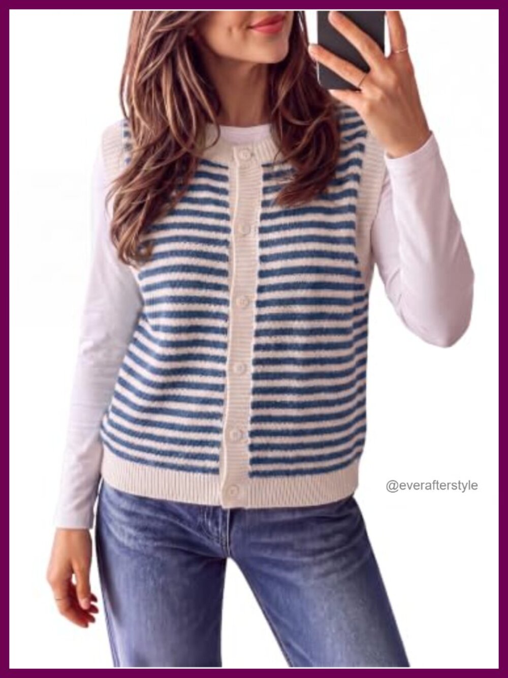 100% Cotton Striped Sweater Vest Button Down Crew Neck Knit Tank Top